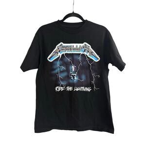 METALLICA Ride The Lightning Band Black Graphic Tee T-Shirt - Unisex Sz Medium